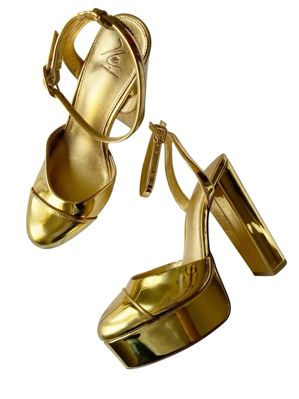 Antonio Melani x The Nat Note Pia Mirror Metallic Platform Pumps Size 9 NWOB
